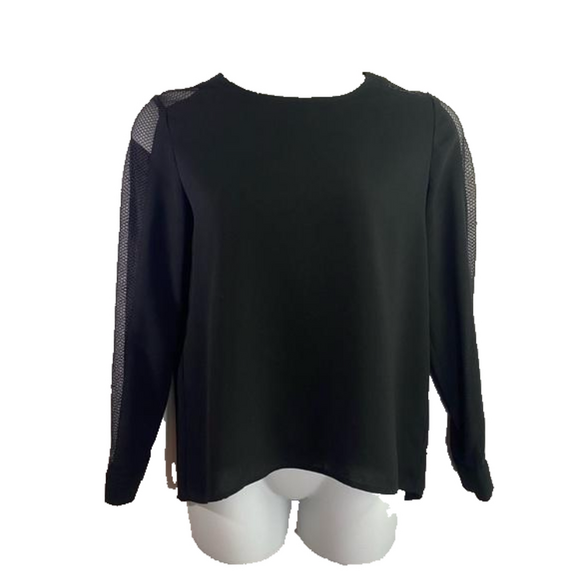 Calvin Klein Tops - Calvin Klein Black with Black Mesh Boatneck Long sleeves Blouse SKU0629